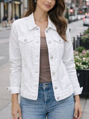 Charters Club Petite White Denim Jean Jacket with Pockets Size PXL